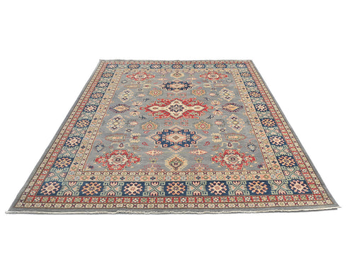 8x10 Gray Kuba Afghan Hand Knotted Wool Area Rug